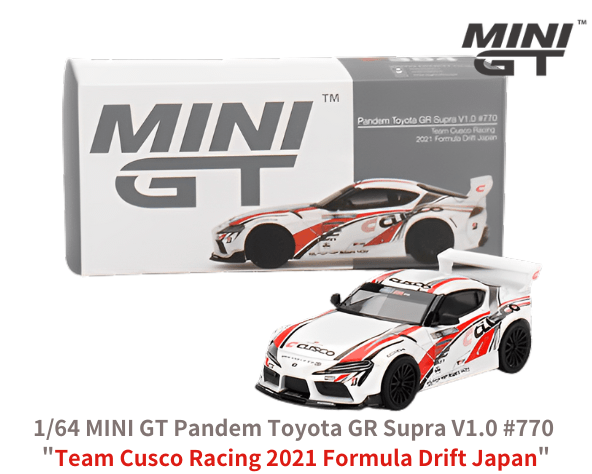 1/64スケール MINI GT「Pandem GR スープラ V1.0 フォーミュラ・ドリフト ジャパン 2021 #770  チーム・クスコレーシング」ミニカー｜【スターホビーミニカーストア】ミニカーと自動車の雑貨・グッズの総合通販サイト