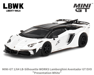 1/64スケール MINI GT「LB-Silhouette WORKS・ランボルギーニ・アヴェンタドールGT EVO」(プレゼンテーションホワイト)ミニカー