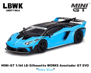 1/64スケール MINI GT「LB-Silhouette WORKS ランボルギーニ・アヴェンタドール GT EVO」(ベイビーブルー)ミニカー