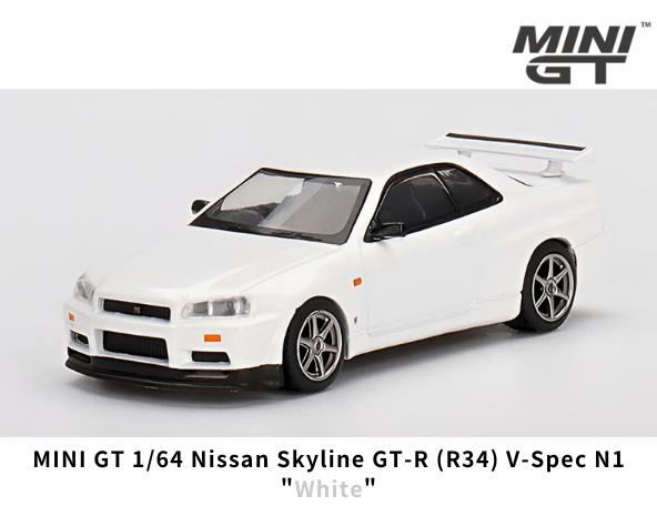 1/64スケール MINI GT「日産スカイライン GT-R R34 Vスペック N1」(ホワイト)ミニカー