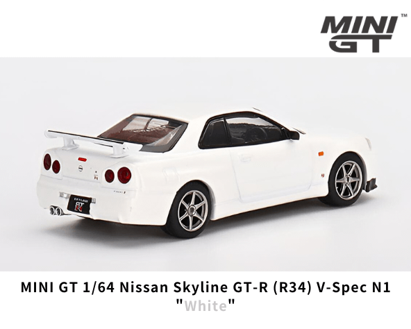 1/64スケール MINI GT「日産スカイライン GT-R R34 Vスペック N1」(ホワイト)ミニカー