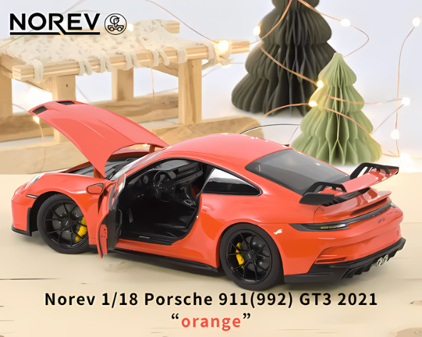 1/18スケール Norev「ポルシェ911(992) GT3 2021」(オレンジ)ミニカー 