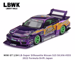 1/64スケール MINI GT「LB-Super Silhouette Nissan S15 SILVIA #555 2022 Formula Drift Japan」ミニカー