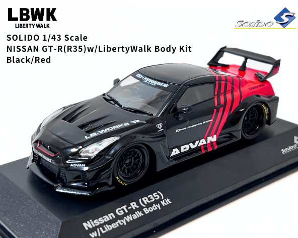 1/43スケール SOLIDO「NISSAN GT-R(R35)w/LibertyWalk Body Kit」(ブラック/レッド)ミニカー
