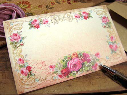 薔薇の花が美しい メッセージカードとミニ封筒 ４組セット 紙雑貨パピエドレ