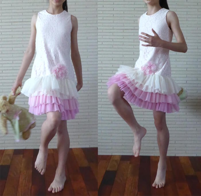 ピンクレースのワンピースドレス写真4