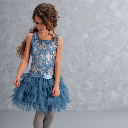 Biscotti フィリグリーパターンのブルードレス（キッズサイズ） - 輸入子供服・ドレス・ワンピースのお店 coppa