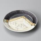 紫釉刻紋70皿 約21.4cm 和食器 丸皿 中皿 パープル系 業務用 ［陶雅］ 19-22411-519