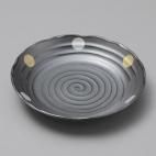 金銀丸紋7.0深皿 約22cm 和食器 丸皿 中皿 ブラック系 業務用 ［陶雅］ 19-22512-199