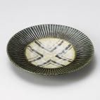 織部錆絵7.5皿 約22.6cm 和食器 丸皿 中皿 グリーン系 業務用 ［陶雅］ 19-22613-149