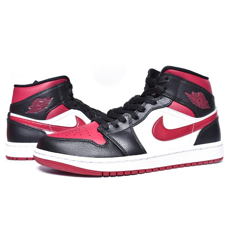 Nike Air Jordan 1 Mid Bred Toe ナイキ エア ジョーダン 1 ミッド スニーカー ブレッド レッド 黒 赤 066 海外限定 日本未発売 希少モデル スニーカー ショップ シューズ 大阪 北堀江 プレシャスプレイス Import Shoes