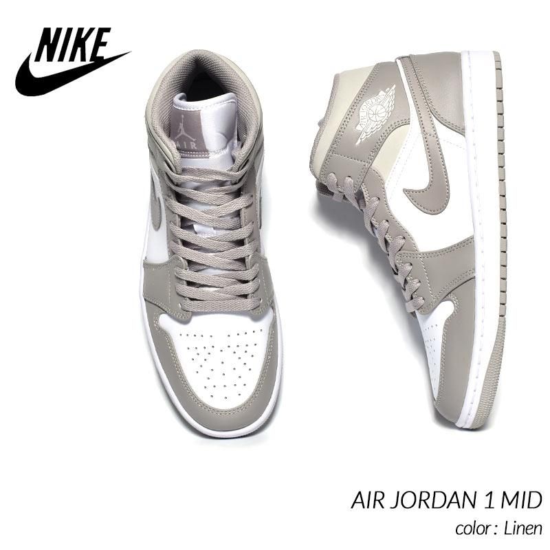 日本未発売 NIKE AIR JORDAN 1 MID Linen ナイキ エア ジョーダン 1 ミッド スニーカー ( 海外限定 グレーベージュ  白 554724-082 ) - 海外限定 日本未発売 希少モデル スニーカー ショップ シューズ 大阪 北堀江 プレシャスプレイス【 IMPORT  SHOES u0026