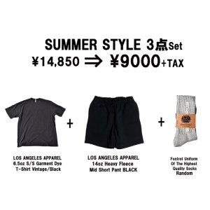 《3点セット》LOS ANGELES APPAREL Mid Short Pant / T-Shirt × Foxtrot Uniform Highest Quality Socks BLACK
