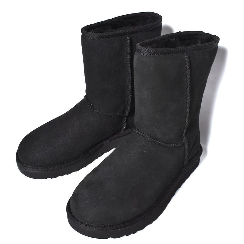 新品UGGアグクラシックショートレザーボアブーツブラック黒 ブラック ブラック UGG - アグ ショートブーツ ムートンブーツ 3352 靴 シューズ 黒