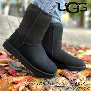 UGG WOMENS CLASSIC SHORT II BLACK アグ ムートンブーツ クラシック ショート 2 レディース ( 黒 ブラック BOOTS 1016223 )
