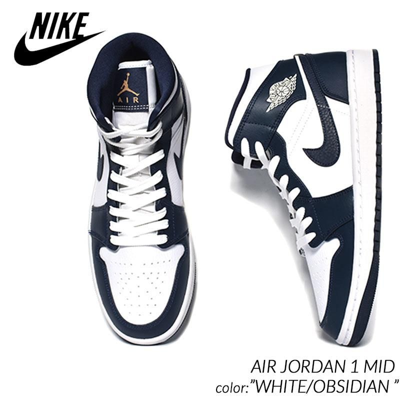 NIKE AIR JORDAN 1 MID WHITE/OBSIDIAN ナイキ エア ジョーダン 1 ミッド スニーカー ( 白 ホワイト 紺  ネイビー メンズ 554724-174 ) - 海外限定 日本未発売 希少モデル スニーカー ショップ シューズ 大阪 北堀江 プレシャスプレイス【  IMPORT SHOES