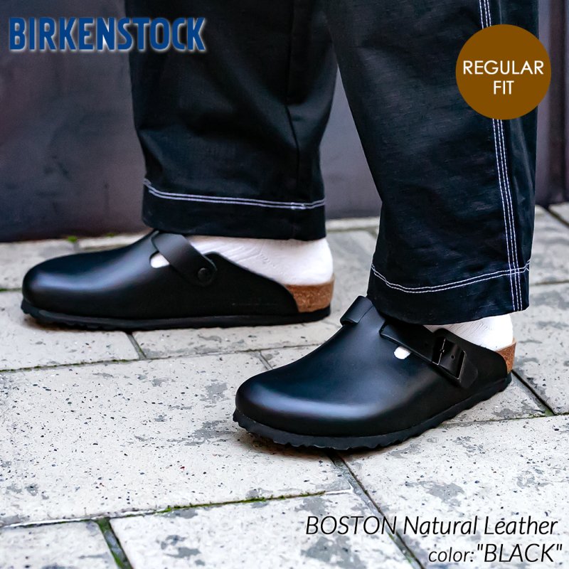 BIRKENSTOCK BOSTON Natural Leather ( REGULAR FIT ) BLACK ...