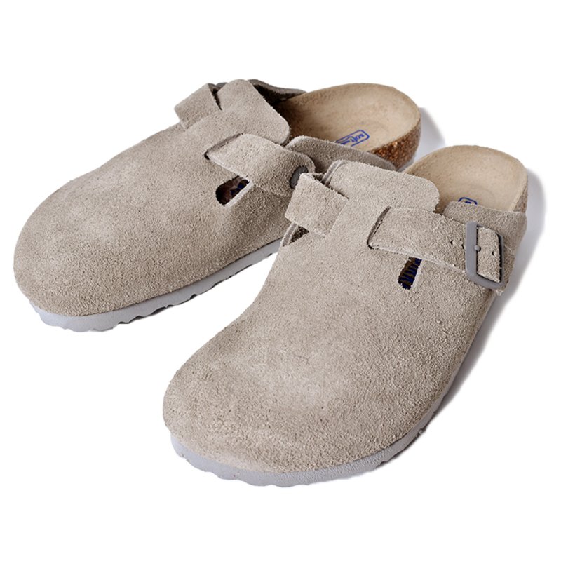 BIRKENSTOCK BOSTON SOFT FOOTBED SUEDE ( NARROW FIT ) STONECOIN 