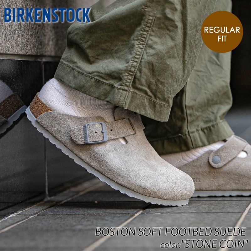 BIRKENSTOCK BOSTON SOFT FOOTBED SUEDE ( REGULAR FIT ) STONE