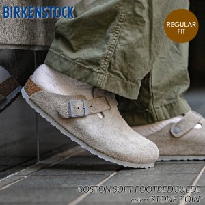 BIRKENSTOCK BOSTON SOFT FOOTBED SUEDE ( REGULAR FIT ) STONE COIN ビルケンシュトック ボストン スエード サンダル 1020549