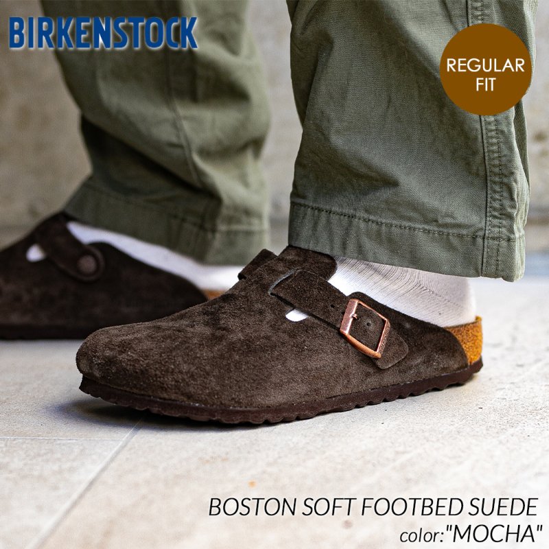 BIRKENSTOCK BOSTON SOFT FOOTBED SUEDE ( REGULAR FIT ) MOCHA ...