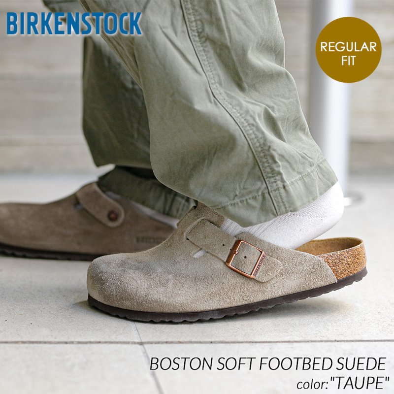 BIRKENSTOCK BOSTON SOFT FOOTBED SUEDE ( REGULAR FIT ) TAUPE