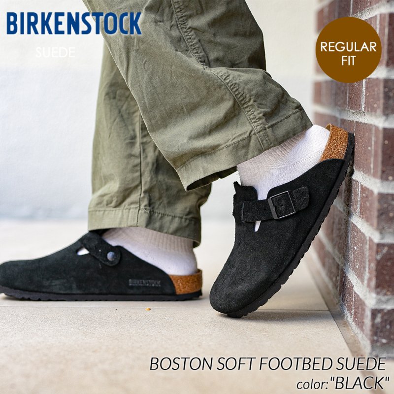 BIRKENSTOCK BOSTON SOFT FOOTBED SUEDE ( REGULAR FIT ) BLACK