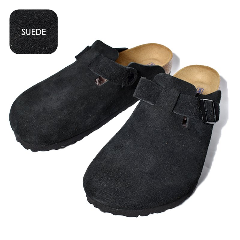 BIRKENSTOCK BOSTON SOFT FOOTBED SUEDE ( REGULAR FIT ) BLACK