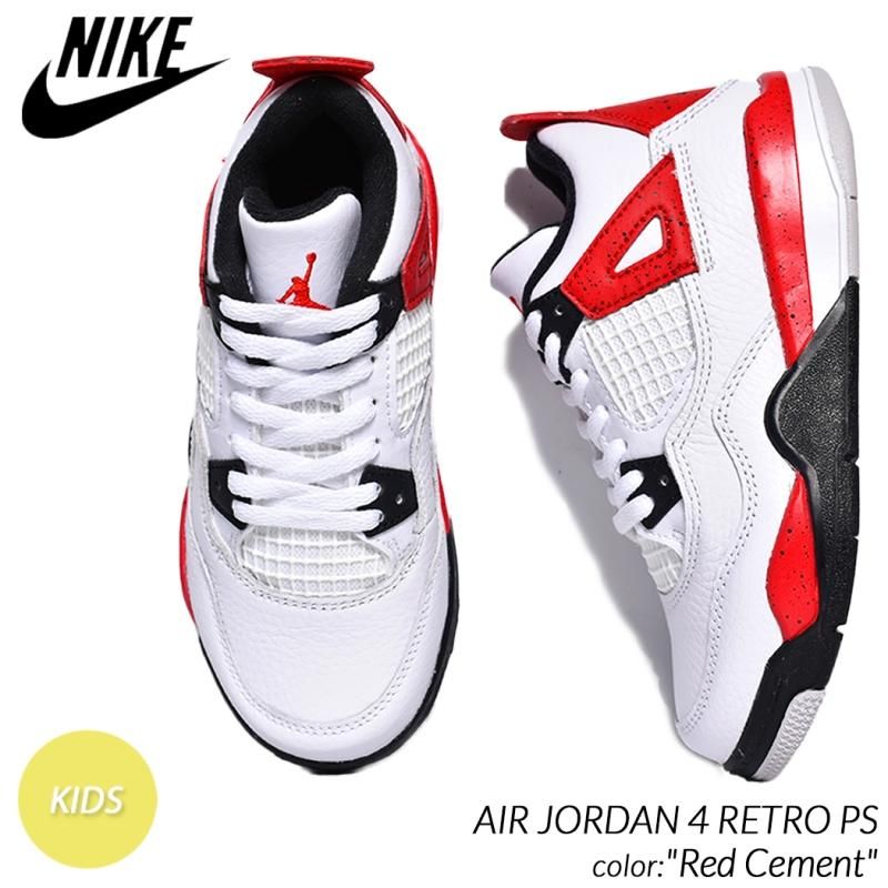 NIKE AIR JORDAN 4 RETRO PS Red Cement ナイキ エア ジョーダン キッズ スニーカー ( 白 赤 レッド  ジュニア シューズ KIDS BQ7669-161 ) - 海外限定 日本未発売 希少モデル スニーカー ショップ シューズ 大阪 北堀江  プレシャスプレイス【