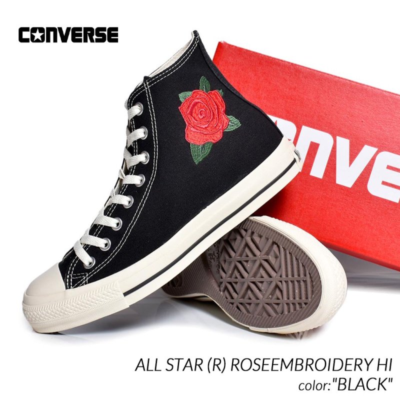 CONVERSE ALL STAR (R) ROSEEMBROIDERY HI BLACK コンバース オールスター ハイ スニーカー ( バラ 黒  レディース ウィメンズ 31311860 ) - 海外限定 日本未発売 希少モデル スニーカー ショップ シューズ 大阪 北堀江 プレシャスプレイス【  ...